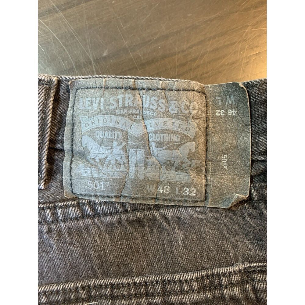 Levis 501xx Black Button Fly Jeans Mens Size 46x32 (44x28) Black‎ Patch Straight - Picture 2 of 13